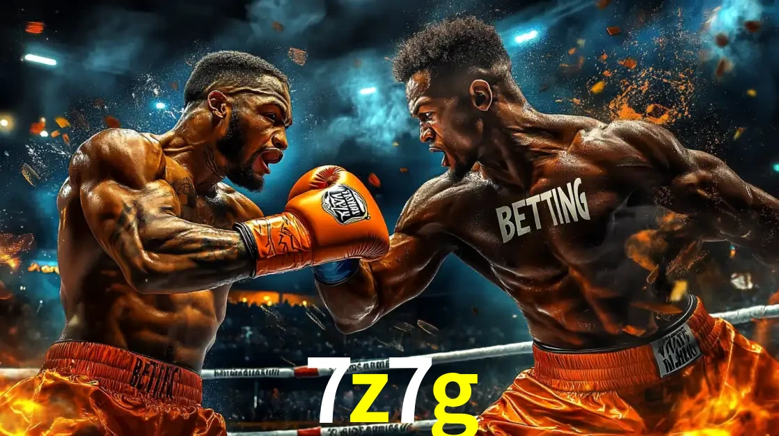 Dois boxeadores em uma luta intensa e explosiva, representando a adrenalina e as oportunidades de apostas em esportes de combate disponíveis na plataforma 7z7g.